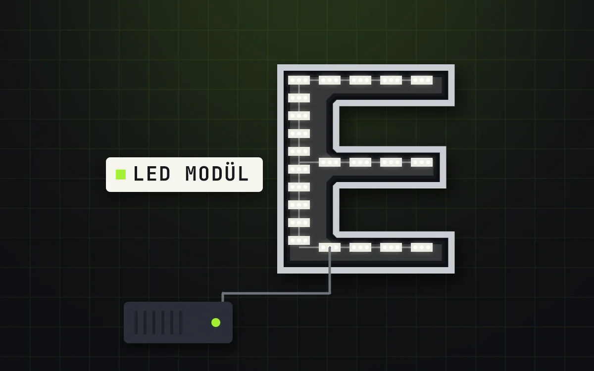 Harf kanalına yerleştirilmiş LED modüller ve güç kaynağı çizimi