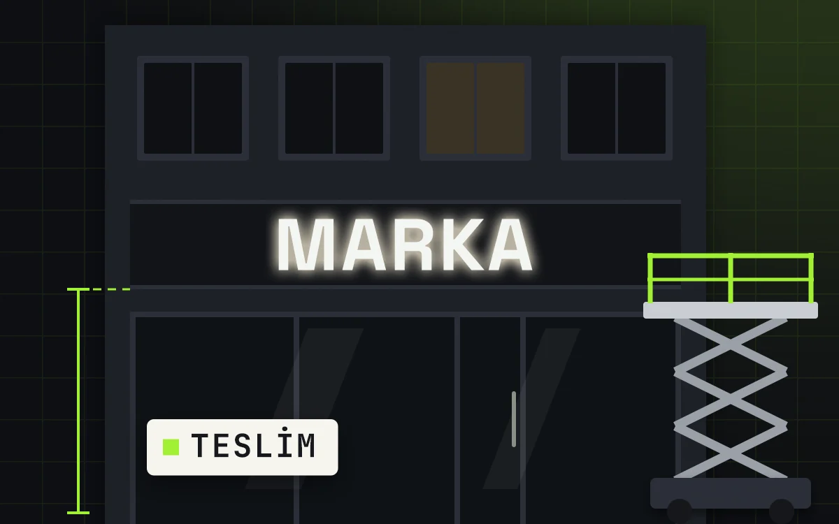 Cephede ışıklı tabela ve makaslı platform çizimi