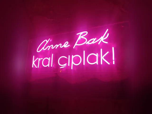 Pembe neon yazı: Anne Bak kral çıplak!